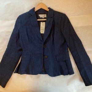 Hobbs London Navy Linen Fitted Jacket Size 6
